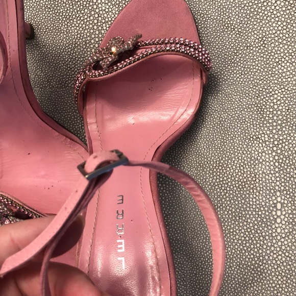 LERRE Handmade in Italy Pink Silk 3.5” heel Rhinestone Flower Size 37 Sandals - Picture 5 of 12